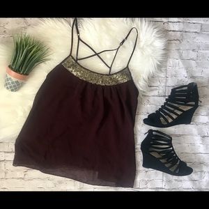 🛍Strappy sequins eggplant color blouse🛍